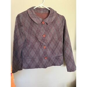 Vintage Kensington London New York Plaid Blazer Button‎ Front Jacket